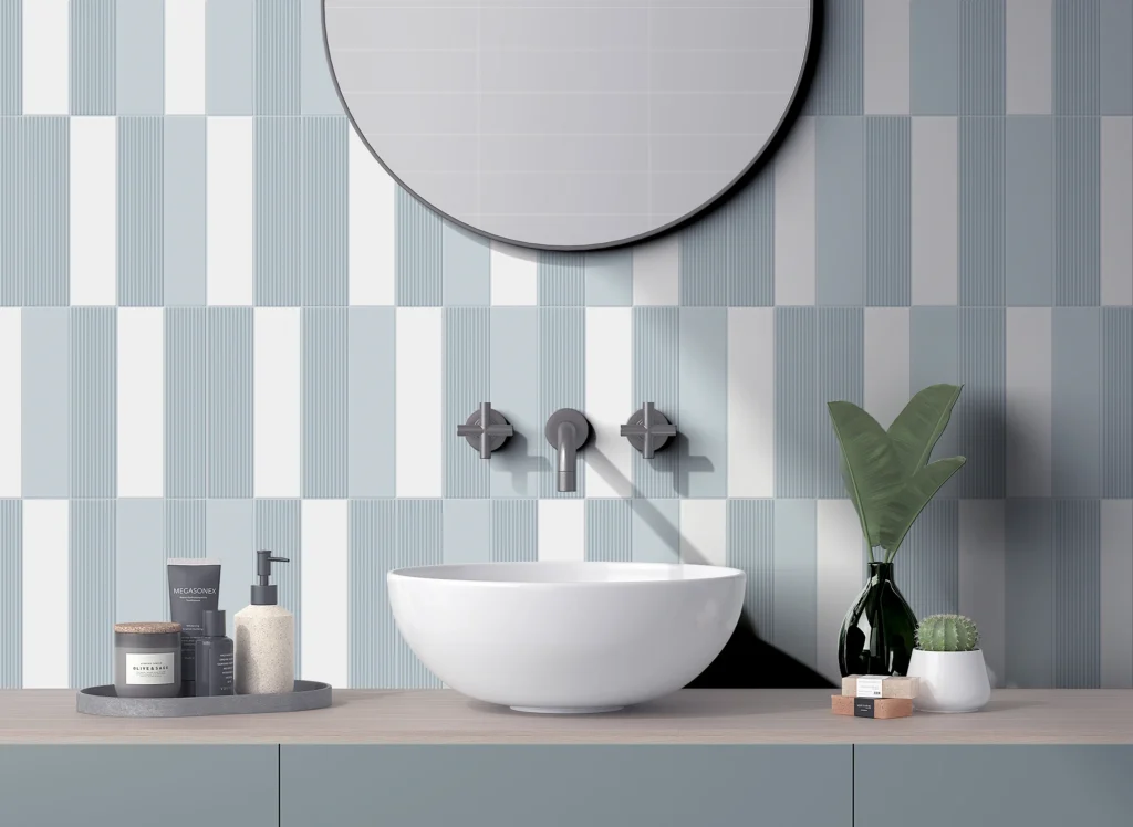 Glenbrook - White & Blue & Blue Stripe Tiles
